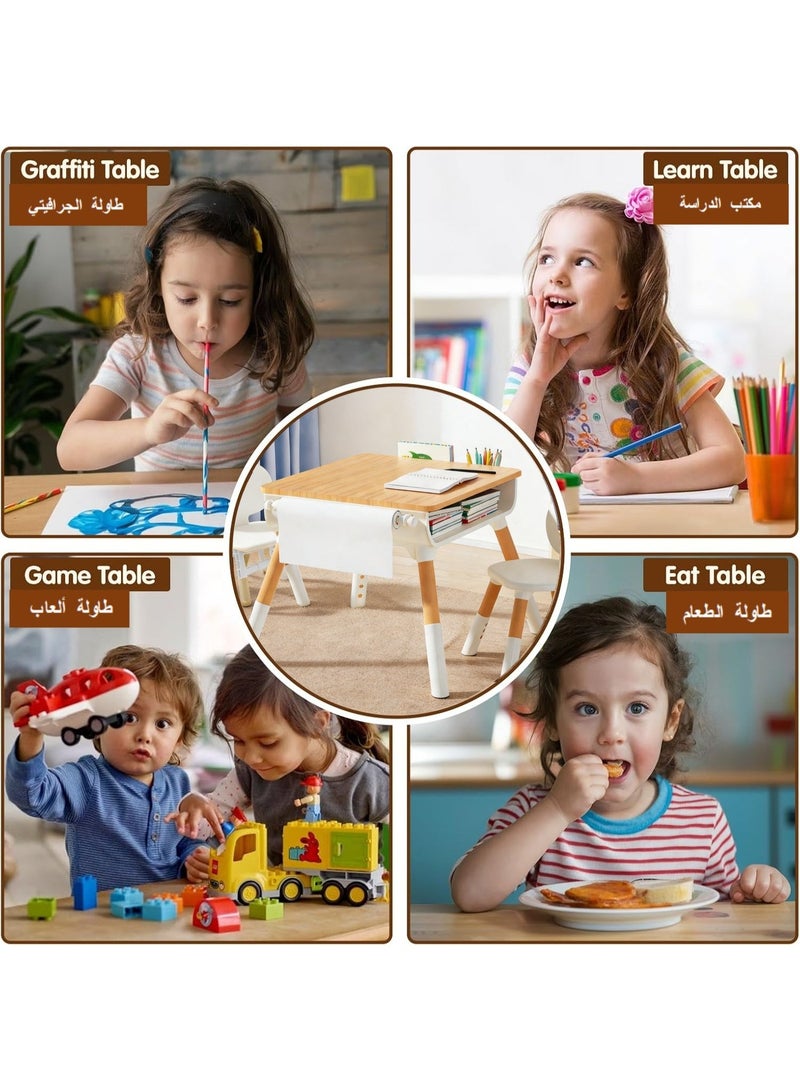 XICEN Kids Table with 2 Chairs Set, Height-Adjustable Toddler Desk and Chairs, Non-Slip Toddler Activity Table with Drawing Paper & Storage Basket, Ideal for Classrooms/Daycare/Home Use, Multifunctional Activity Table for Children - Image 4